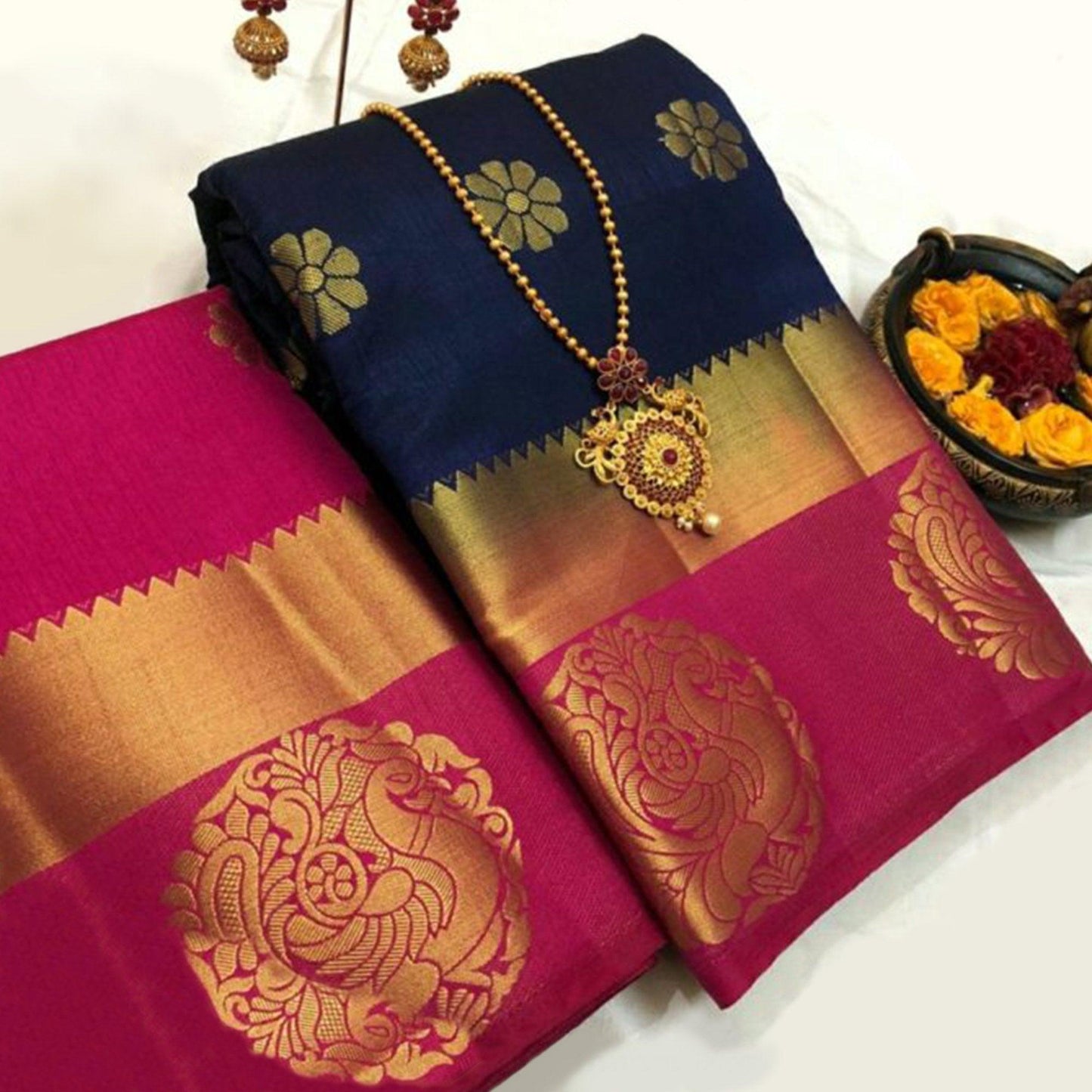 Gorgeous Navy Blue Colored Festive Wear Woven Art Silk Saree