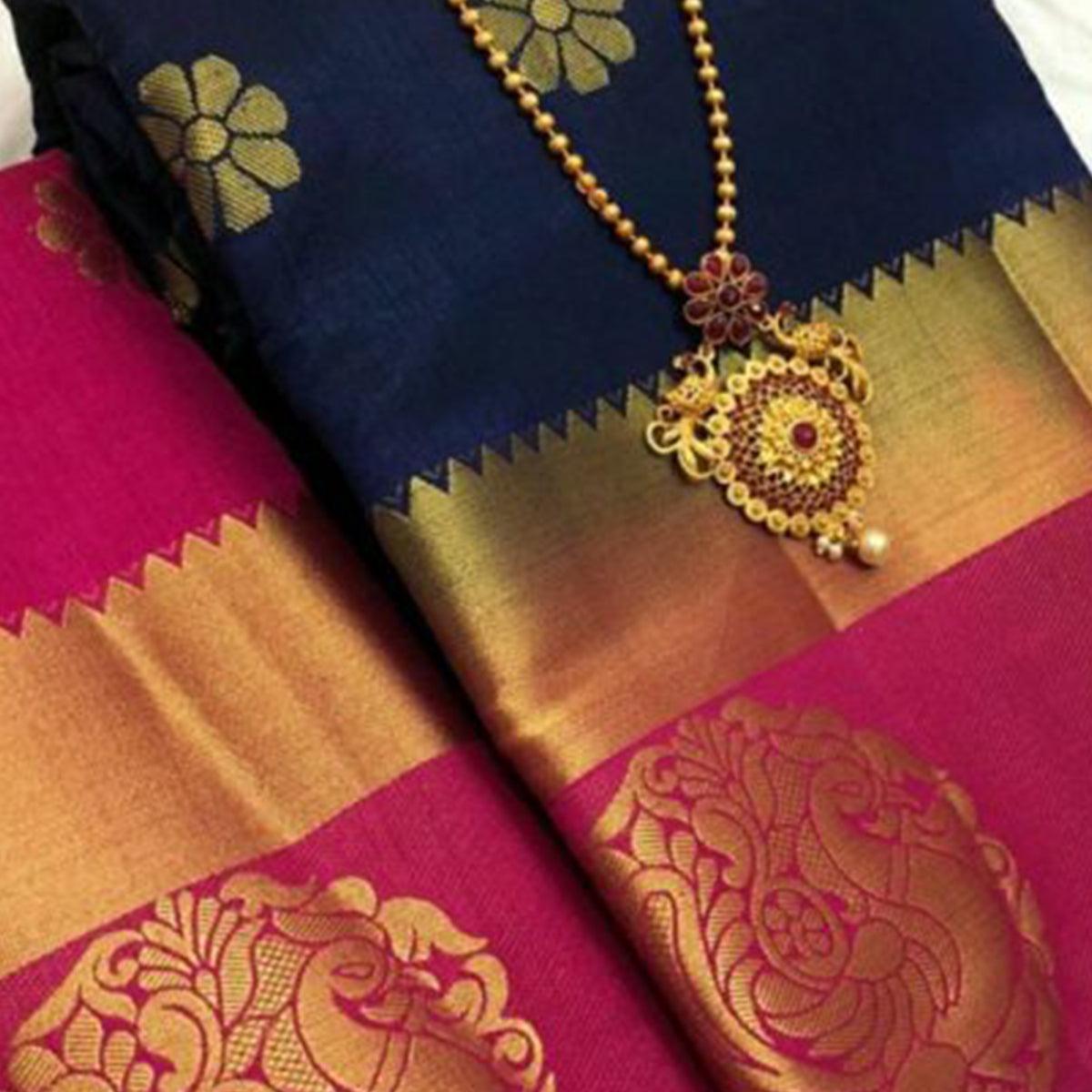 Gorgeous Navy Blue Colored Festive Wear Woven Art Silk Saree