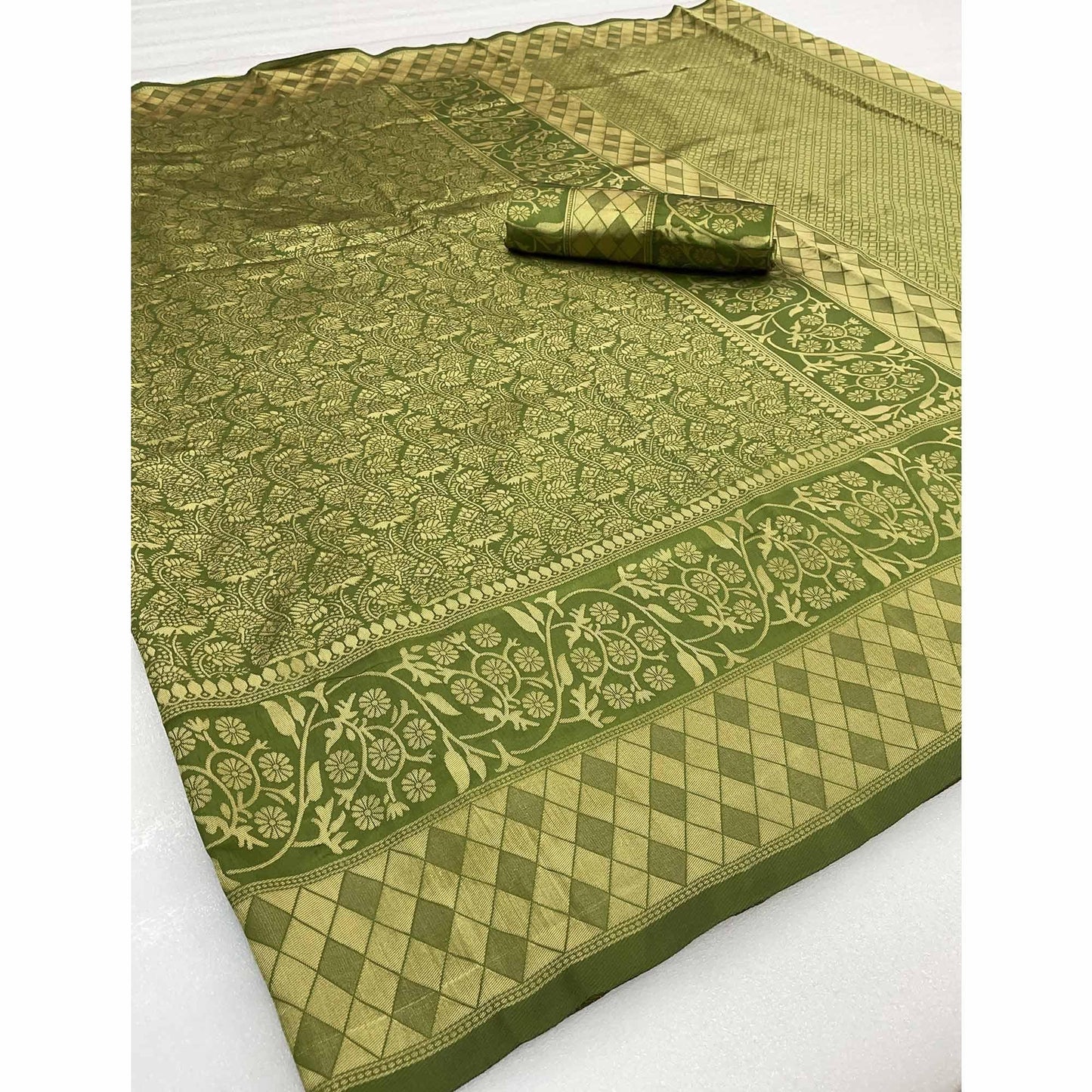 Green & Golden Woven Banarasi Silk Saree