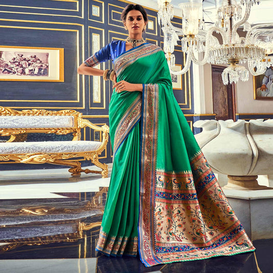 Green Festive Wear Woven Banarasi Silk Paithani Saree