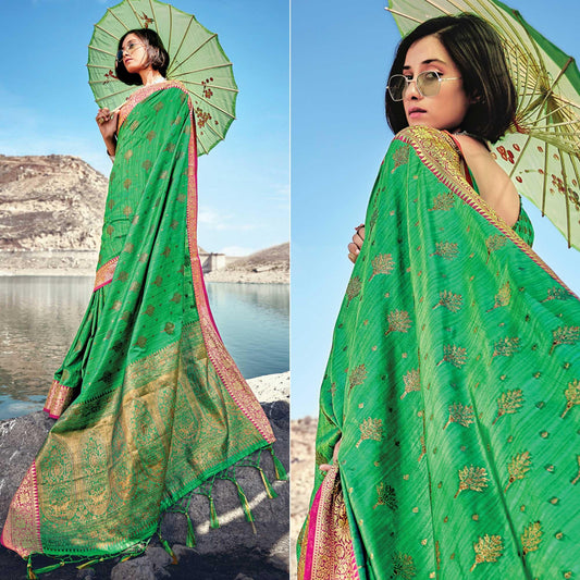 Green Festive Wear Zari Woven Banarasi Silk Saree