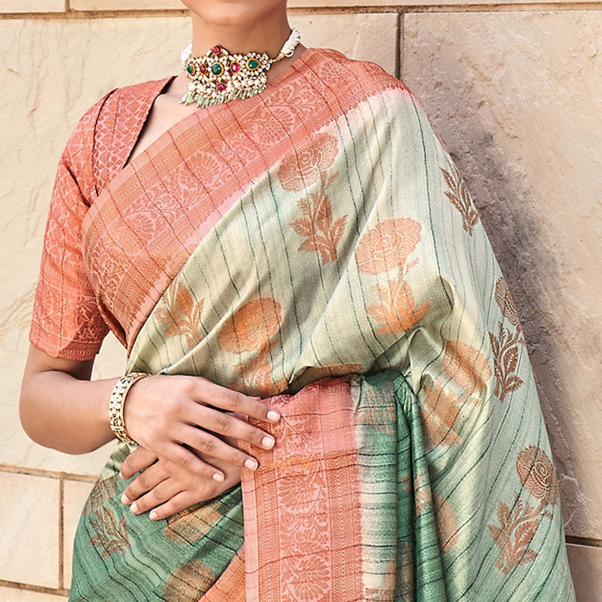 Green Floral Woven Art Silk Saree