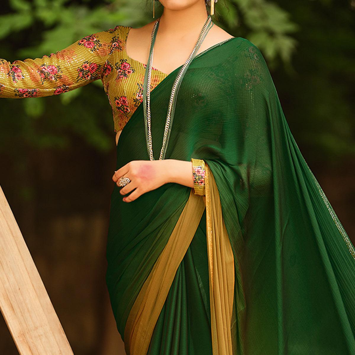 Green Solid Chiffon Saree