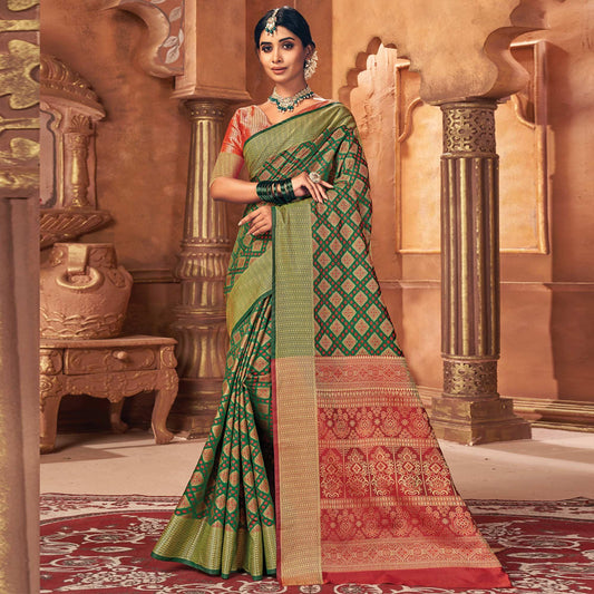 Green Woven Patola Art Silk Saree