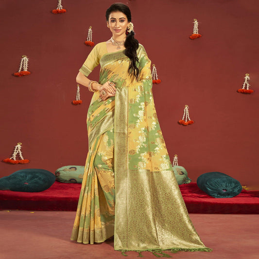 Green-Yellow Woven Art Silk Saree