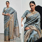 Grey Digital Printed With Woven Border Art Silk Saree