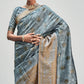 Grey Digital Printed With Woven Border Art Silk Saree