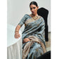 Grey Digital Printed With Woven Border Art Silk Saree