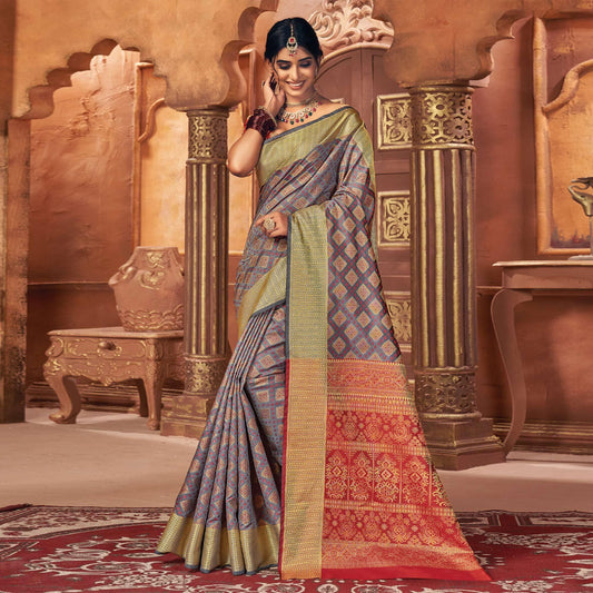 Grey Woven Patola Art Silk Saree