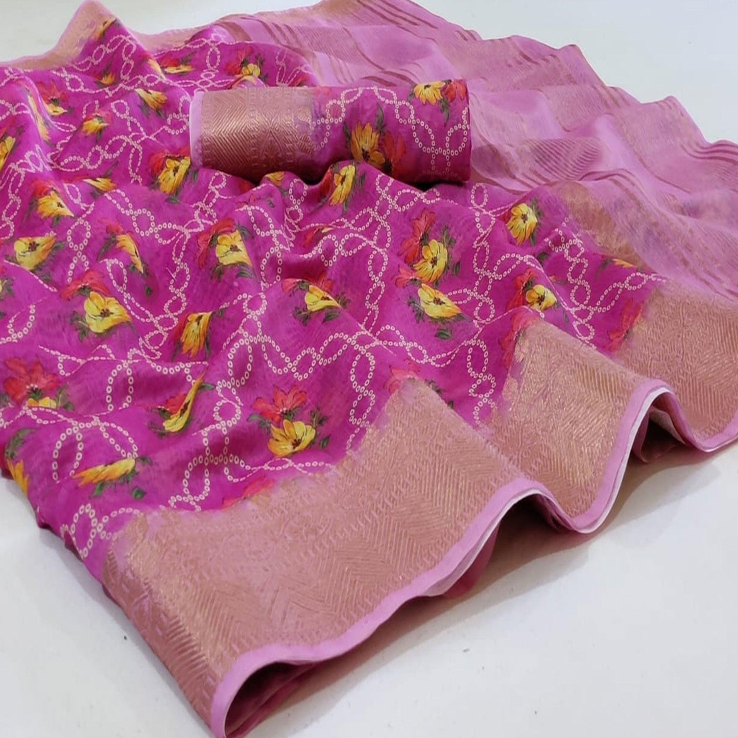 Groovy Pink Colored Festive Wear Woven Banarasi Silk Saree