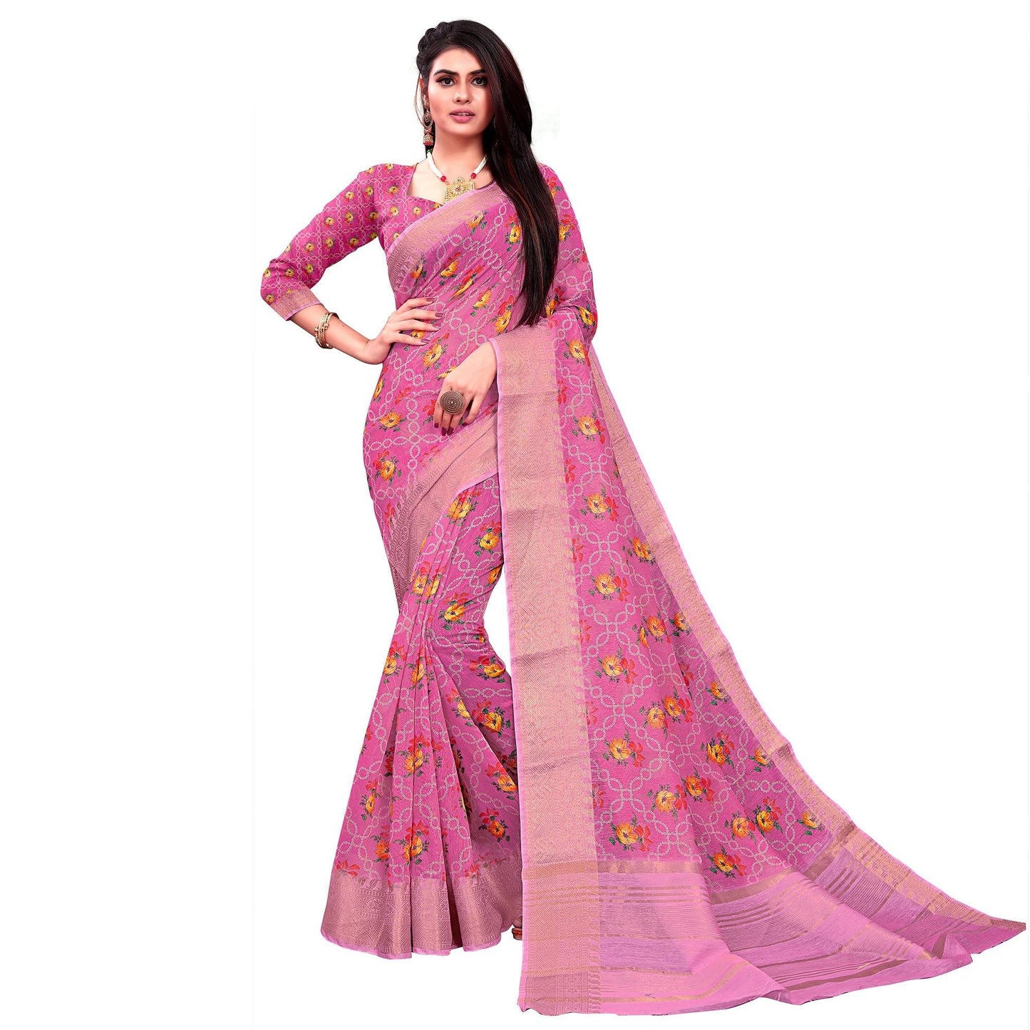 Groovy Pink Colored Festive Wear Woven Banarasi Silk Saree