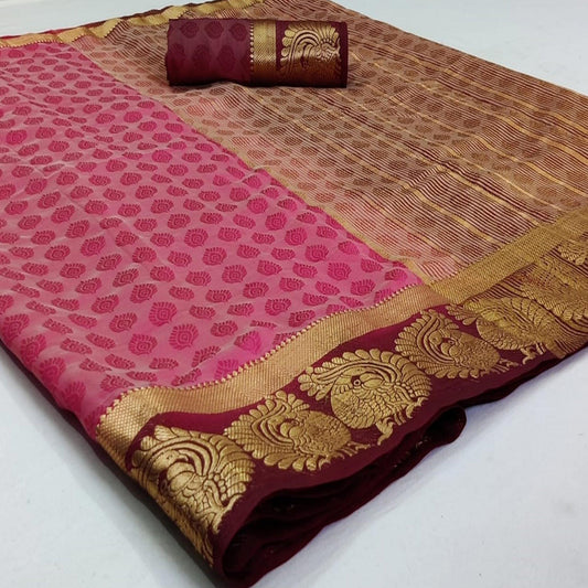 Hypnotic Pink Coloured Festive Wear Woven Art Silk Saree