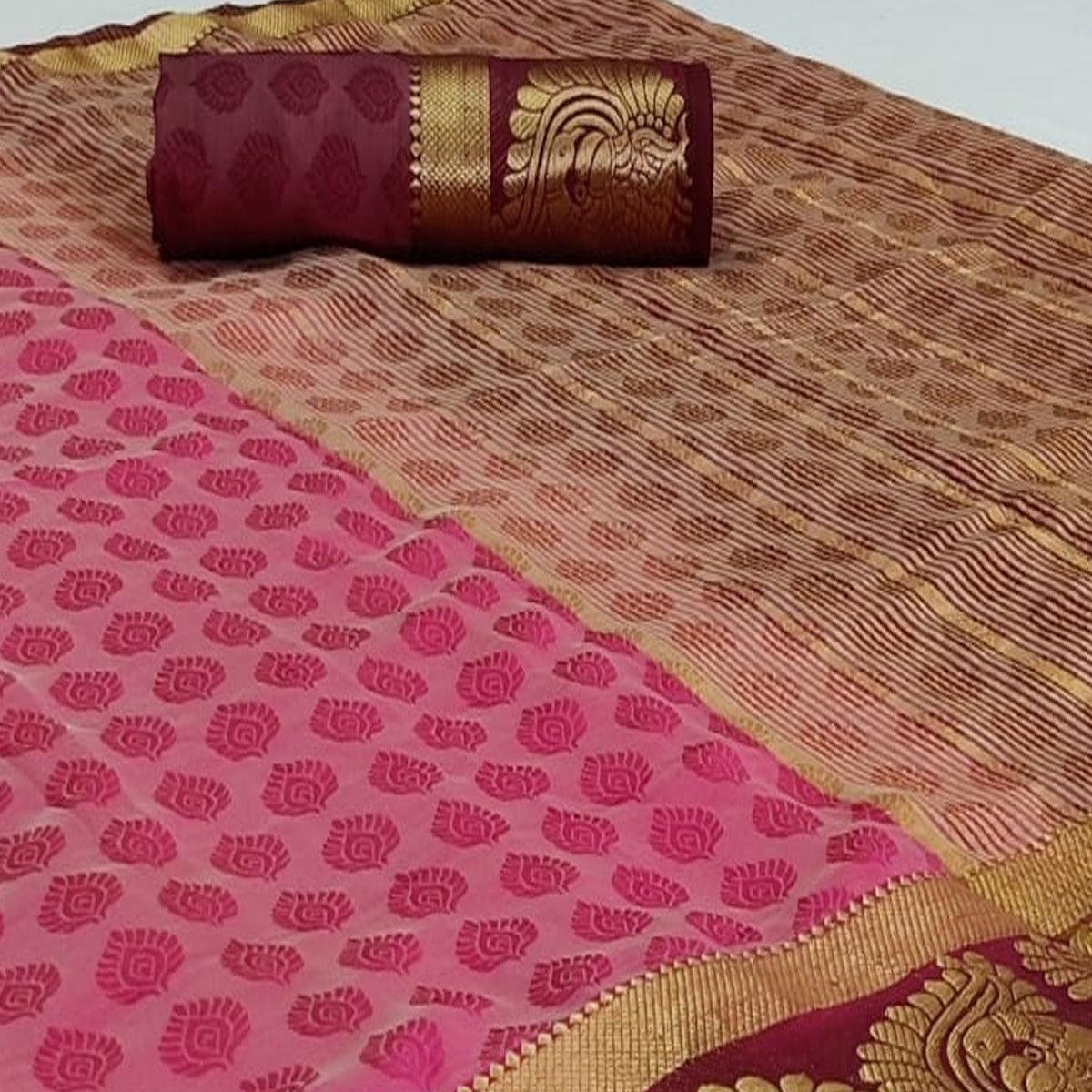 Hypnotic Pink Coloured Festive Wear Woven Art Silk Saree