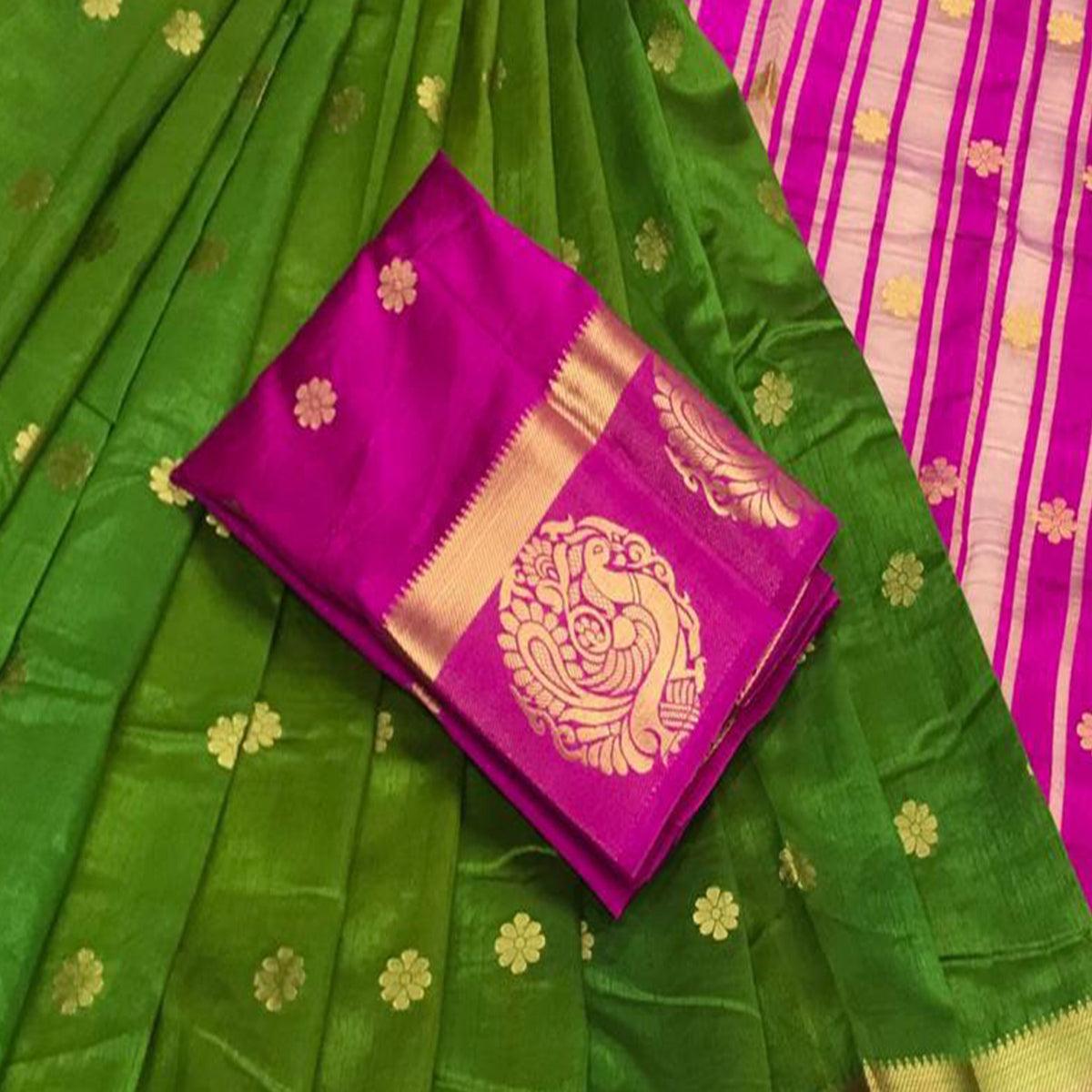 Ideal Green Colored Festive Wear Woven Art Silk Saree