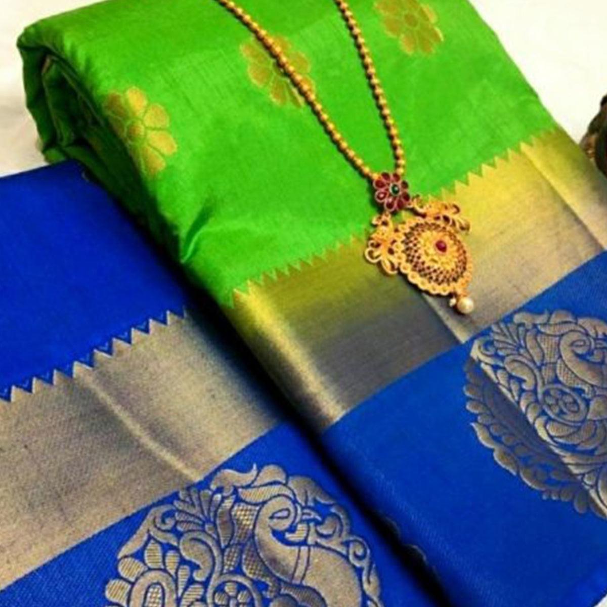 Imposing Parrot Green Colored Festive Wear Woven Art Silk Saree