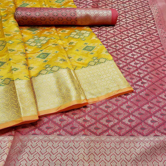 Jazzy Yellow Colored Festive Wear Woven Banarasi Silk Saree