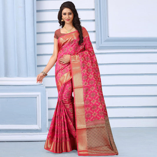 Lovely Pink Colored Festive Wear Woven Banarasi Silk Saree