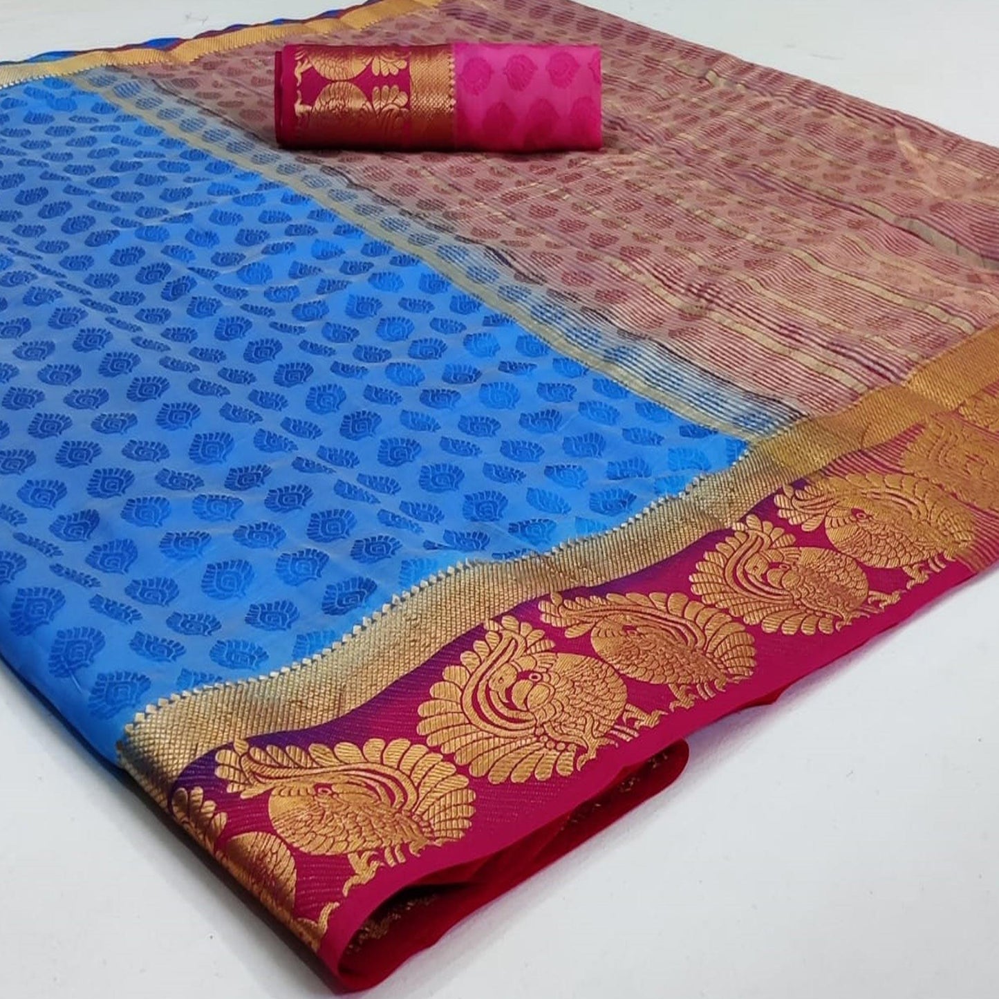 Magnetic Blue Coloured Festive Wear Woven Art Silk Saree