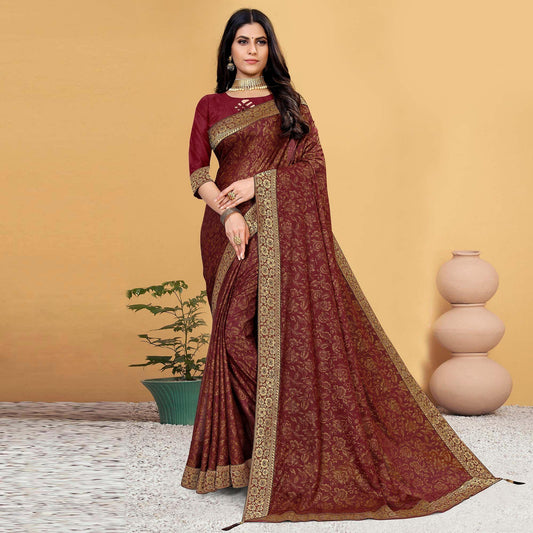 Maroon Festive Wear Woven Art Silk Saree