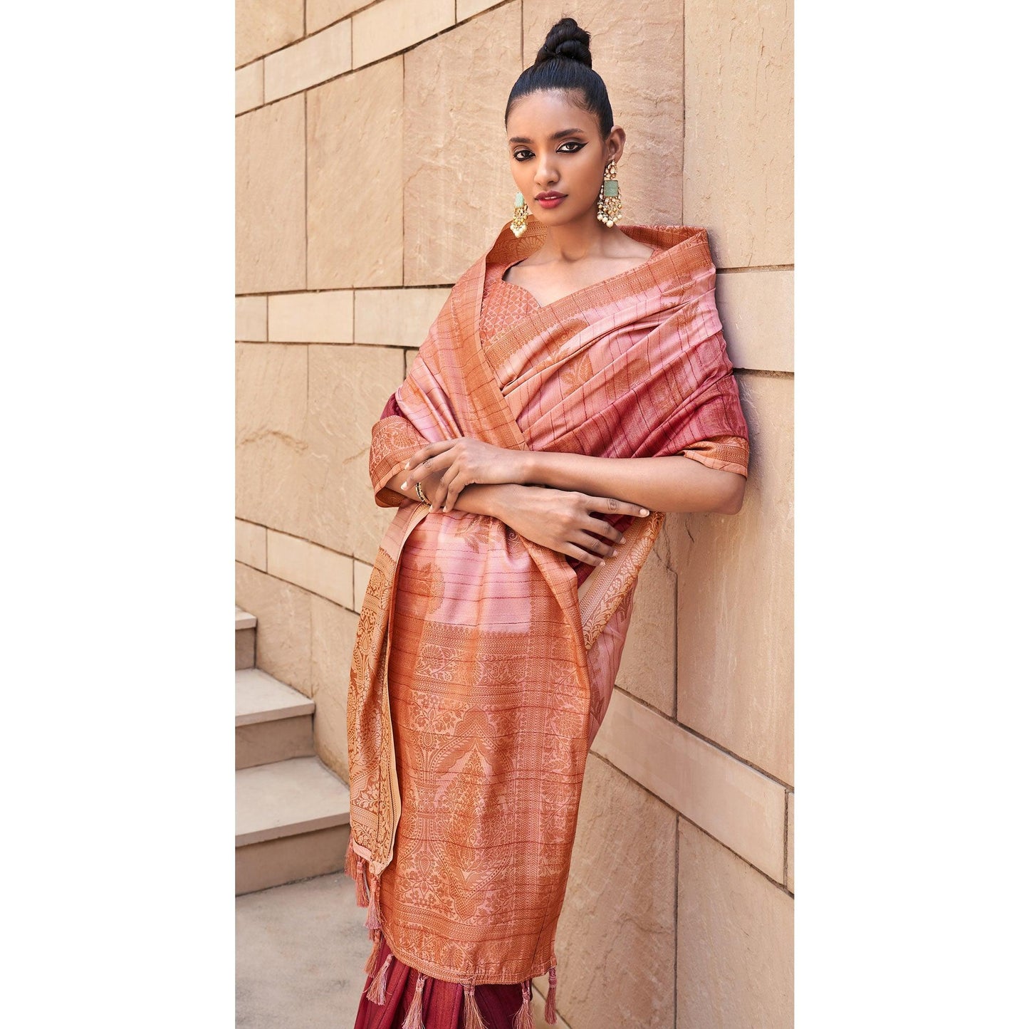 Maroon Floral Woven Art Silk Saree