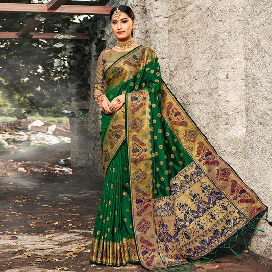 Marvellous Green Coloured Woven Festive Wear Banarasi Silk Saree