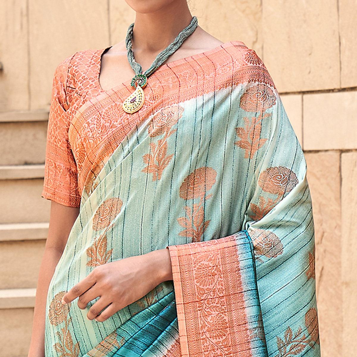 Morpich Floral Woven Art Silk Saree