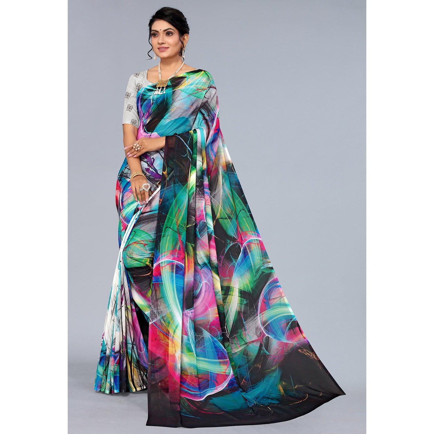 Multicolor Printed Georgette Saree