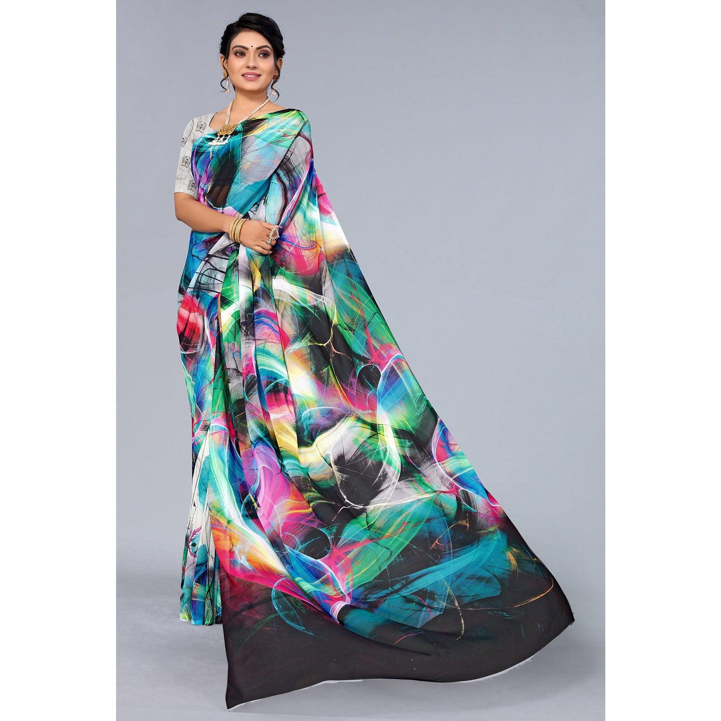 Multicolor Printed Georgette Saree