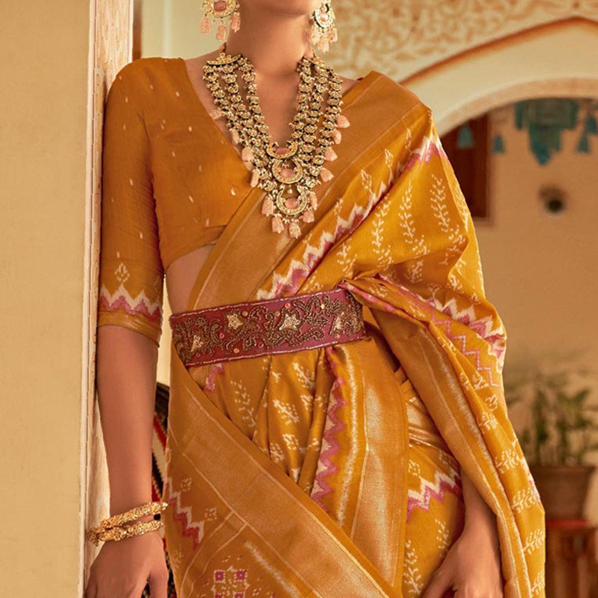 Mustard Patola Printed Art Silk Saree