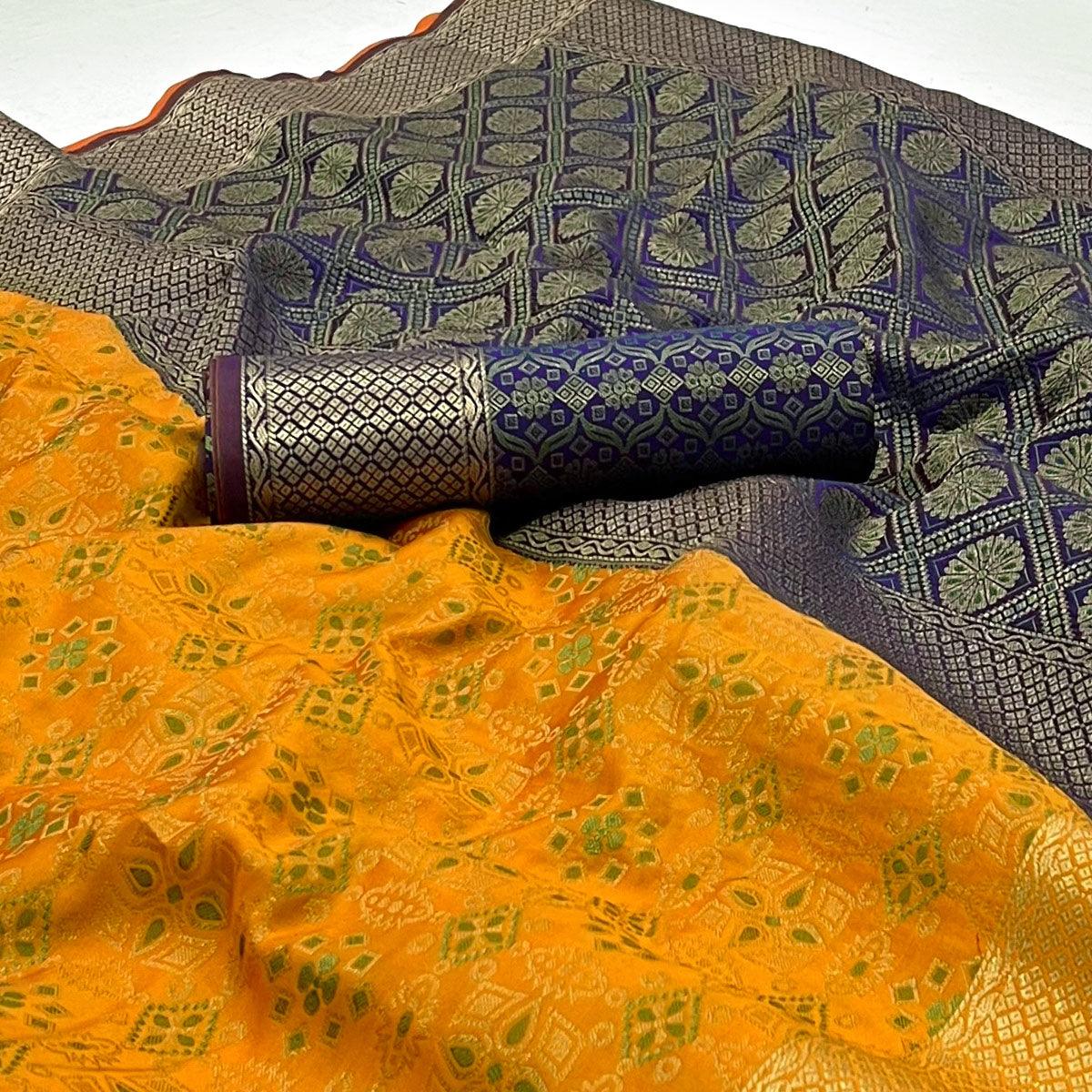 Mustard-Yellow Woven Patola Art Silk Saree