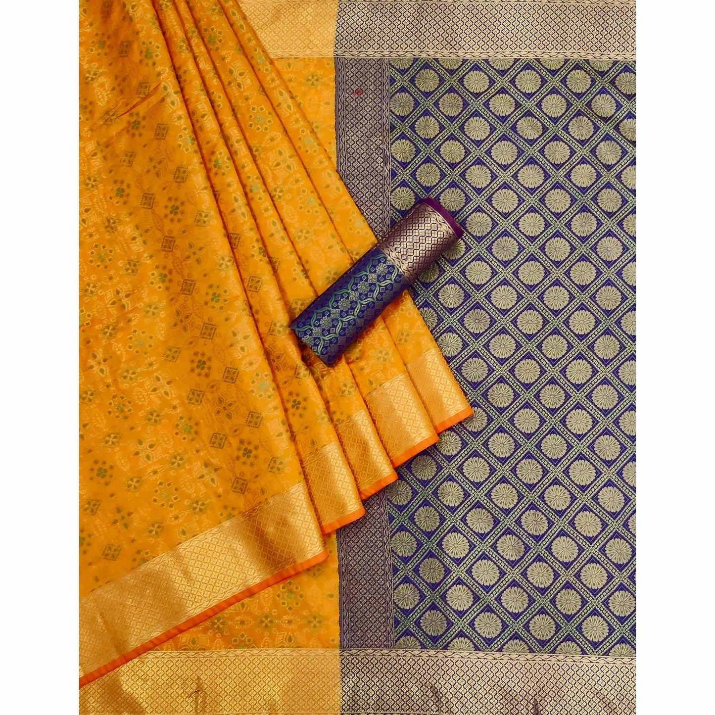 Mustard-Yellow Woven Patola Art Silk Saree