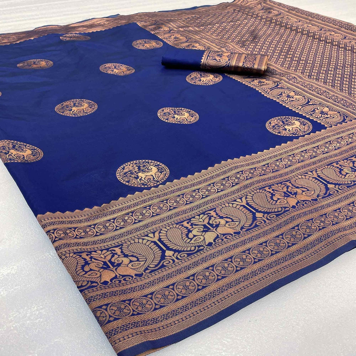 Navy Blue & Golden Woven Banarasi Silk Saree