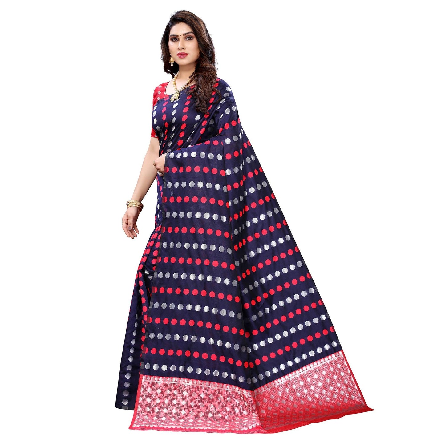 Navy Blue Casual Wear Woven Banarasi Silk Saree