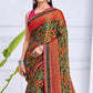 Olive Green Floral Printed Chiffon Saree