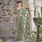 Olive Green Striped Art Silk Saree