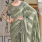 Olive Green Striped Art Silk Saree