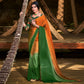 Orange-Green Solid Chiffon Saree