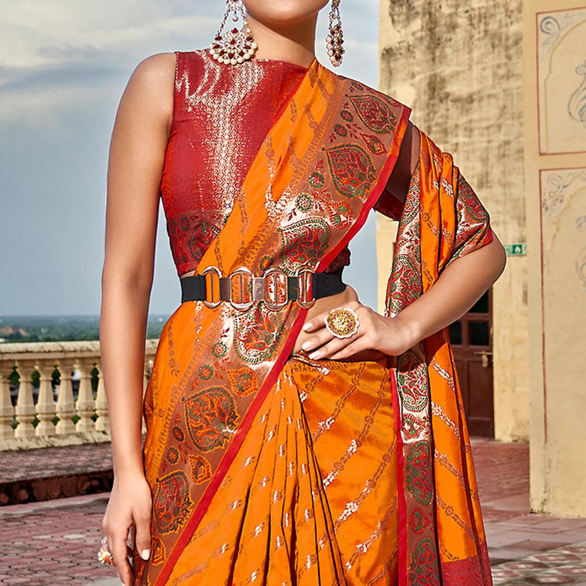 Orange Woven Art Silk Saree