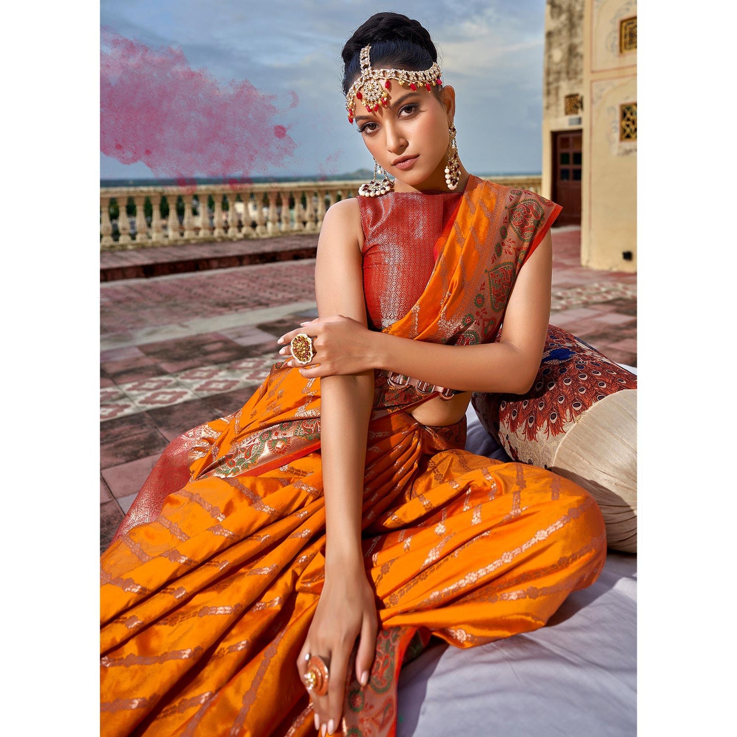 Orange Woven Art Silk Saree