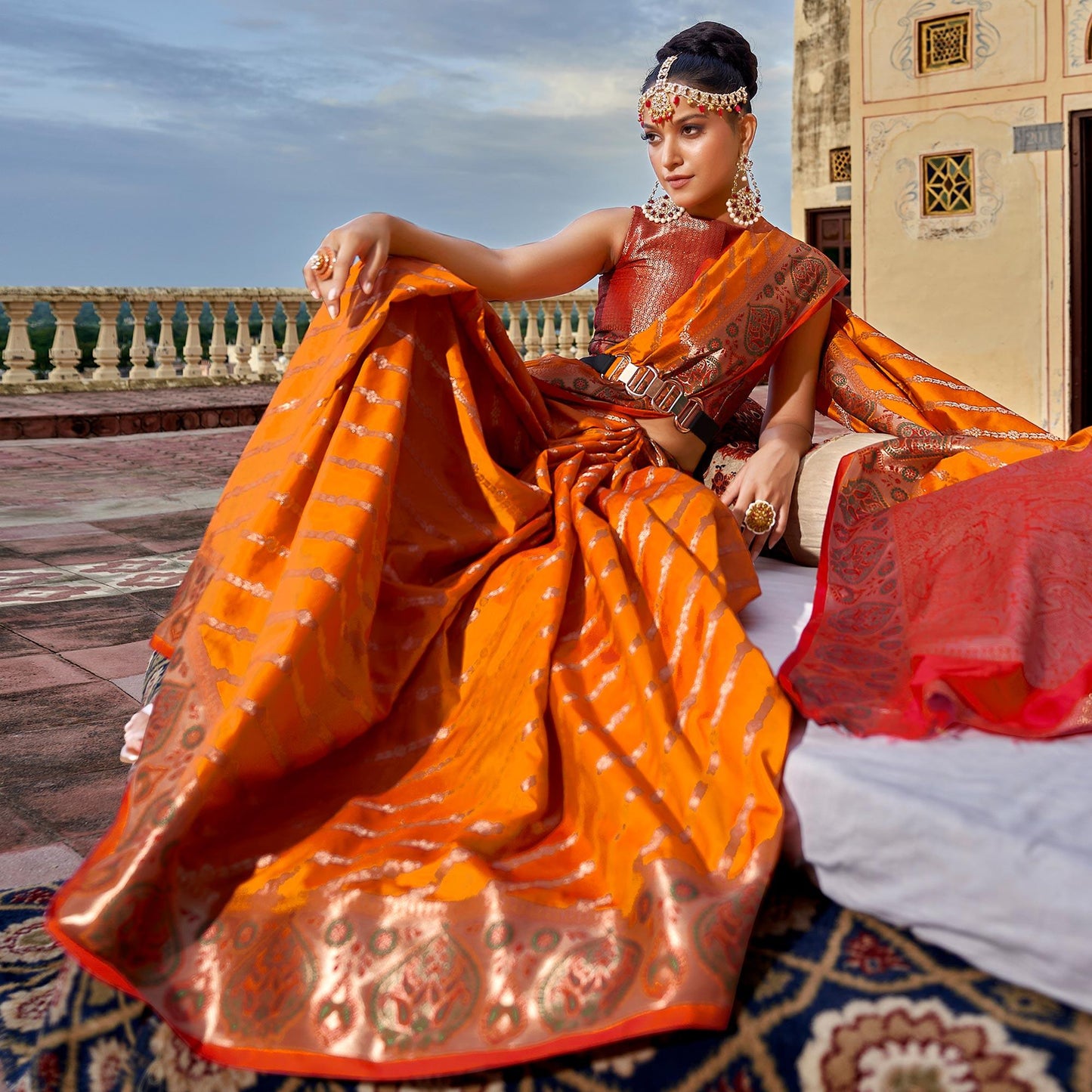 Orange Woven Art Silk Saree