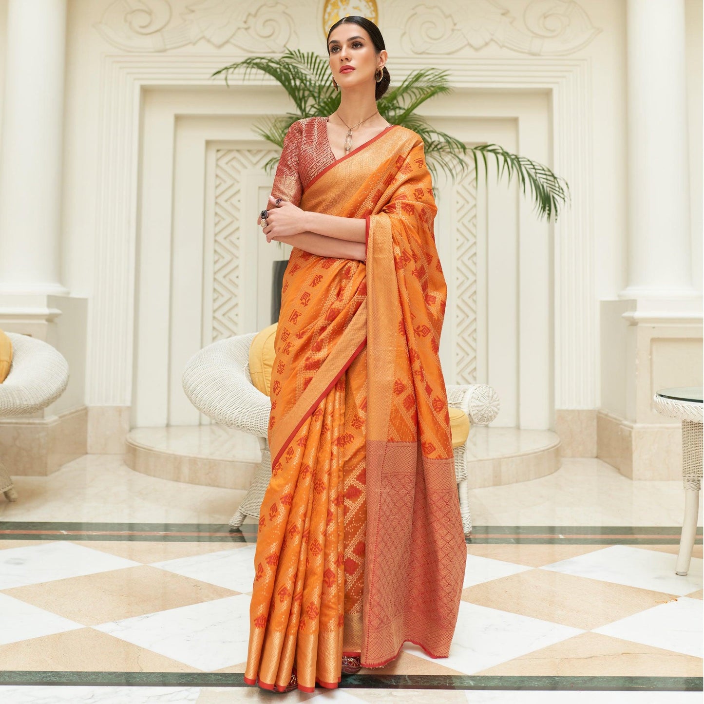 Orange Woven Patola Silk Saree