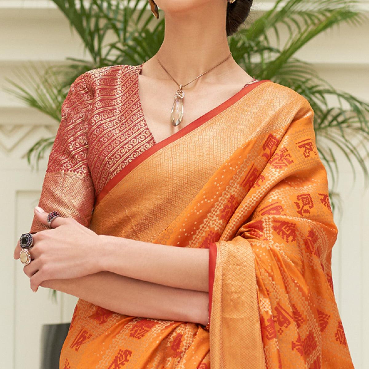 Orange Woven Patola Silk Saree