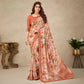 Peach- Brown Floral Printed Art Silk Saree