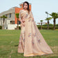 Peach Digital Printed With Woven Art Silk Saree With Tassels