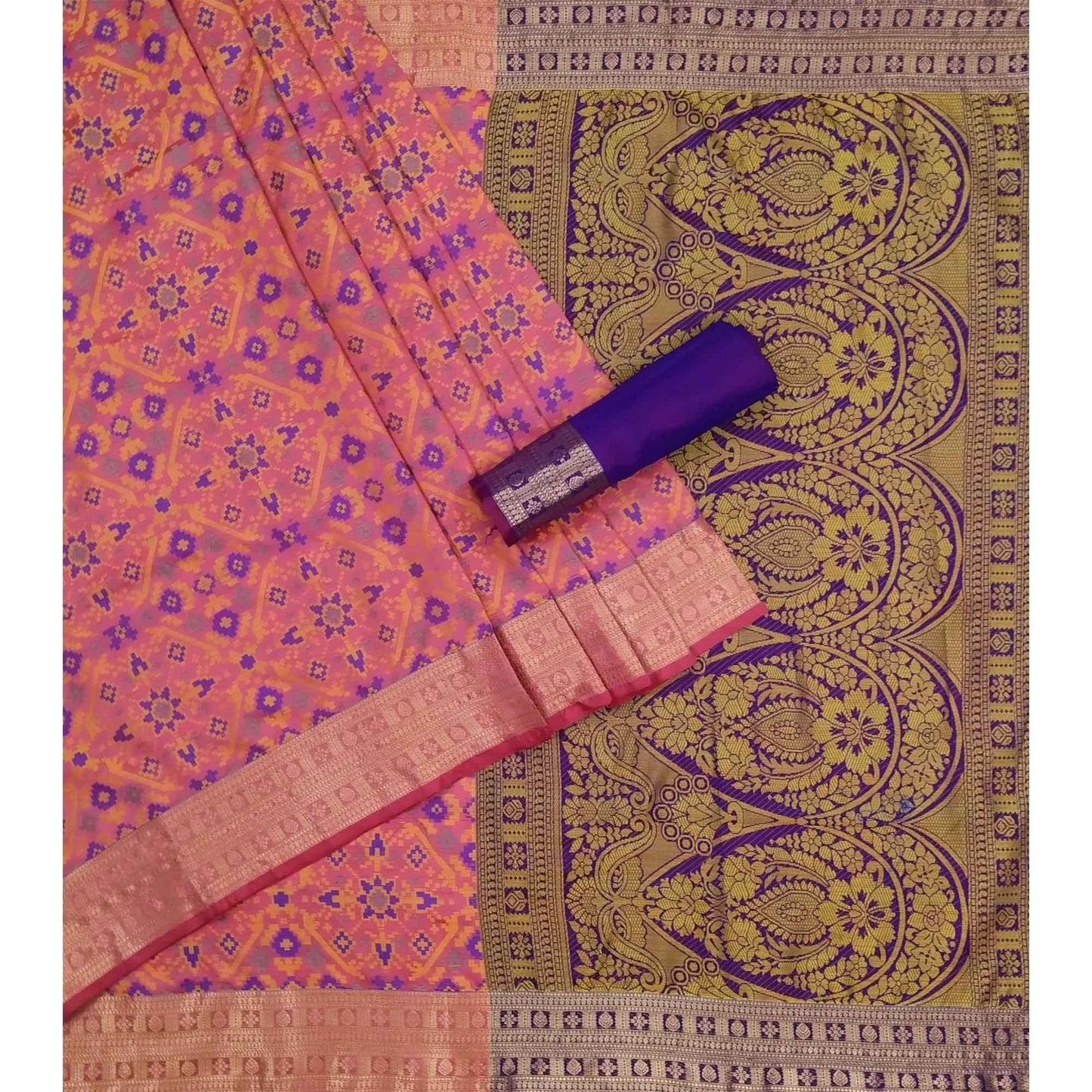 Peach Woven Art Silk Saree