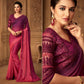 Pink & Magenta Floral Sequins Embroidered Chiffon Saree