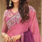 Pink & Wine Floral Sequins Embroidered Art SIlk Saree