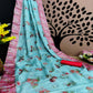 Pink-Ferozi Festive Wear Floral Digital Print With Woven Border Silk Saree