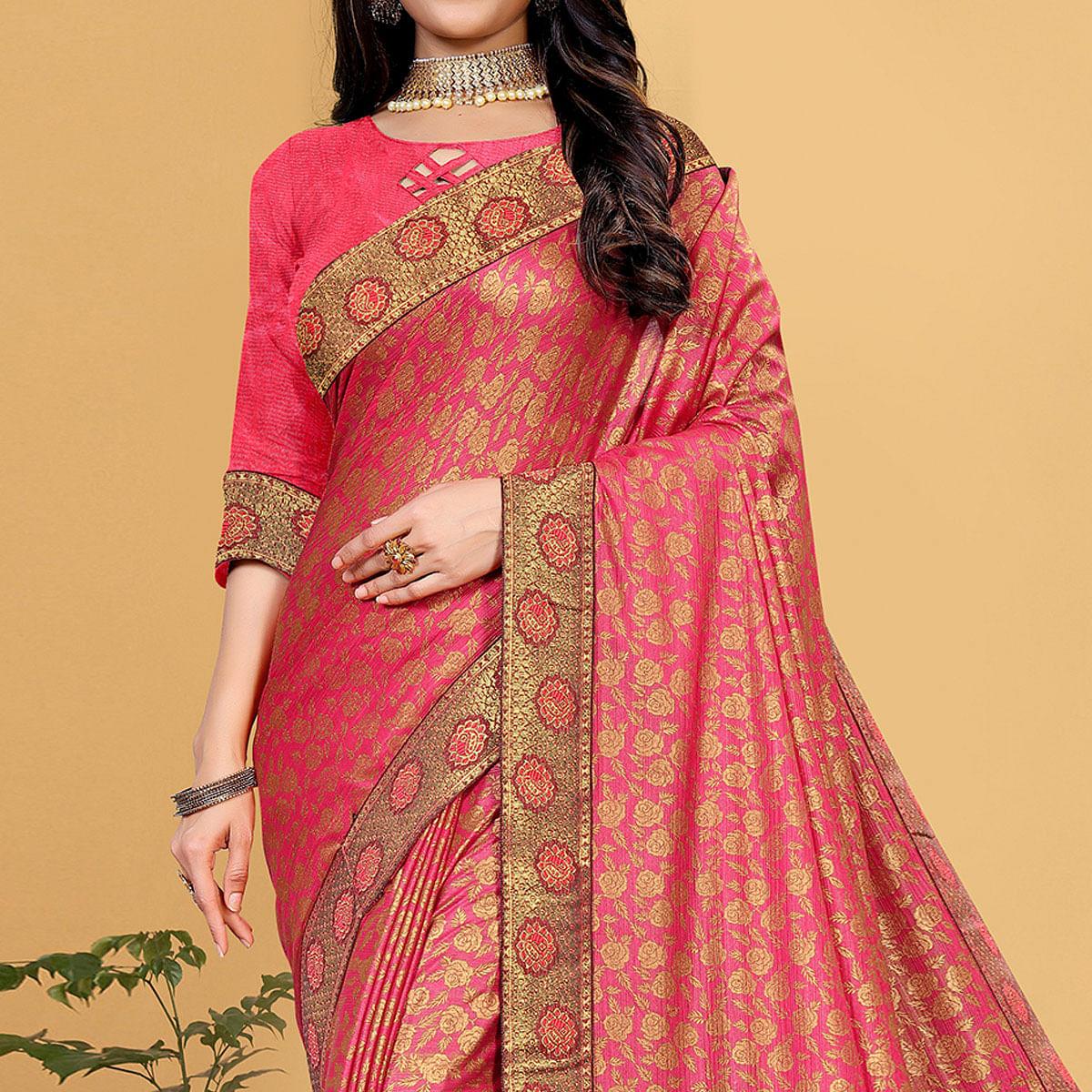 Pink Festive Wear Woven Art Silk Saree