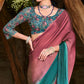 Pink-Green Solid Chiffon Saree